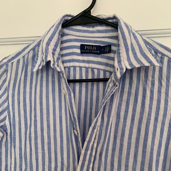 Polo Ralph Lauren Linen Stripped Long Sleeve Button Up Dress - Picture 2 of 4